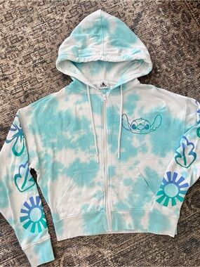 Disney Stitch Tie-Dye Zip Hoodie in Aqua and White